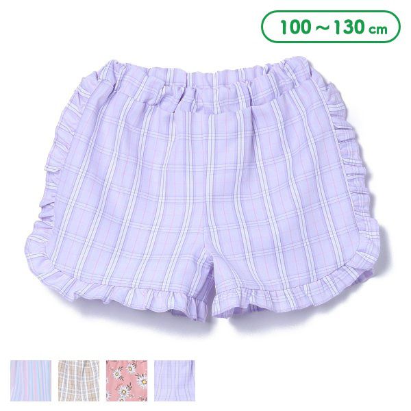 日本西松屋 - 百搭印花短褲-格紋-卡其