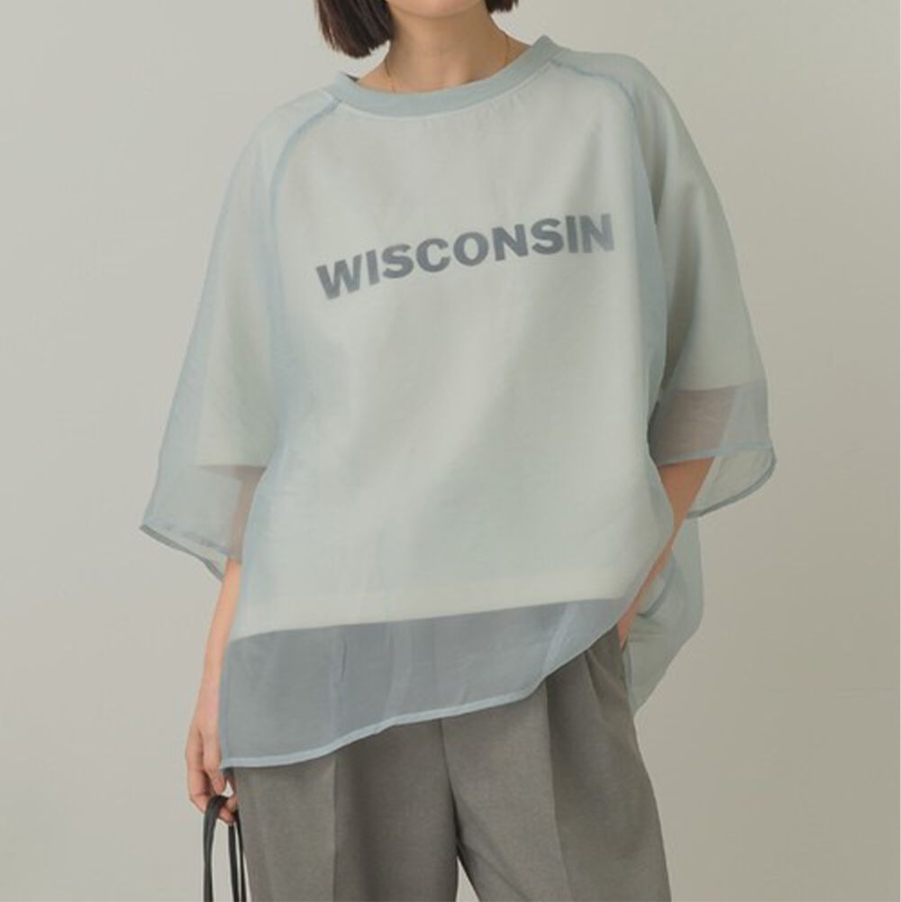 歐根紗時尚輕盈層次七分袖上衣-水藍