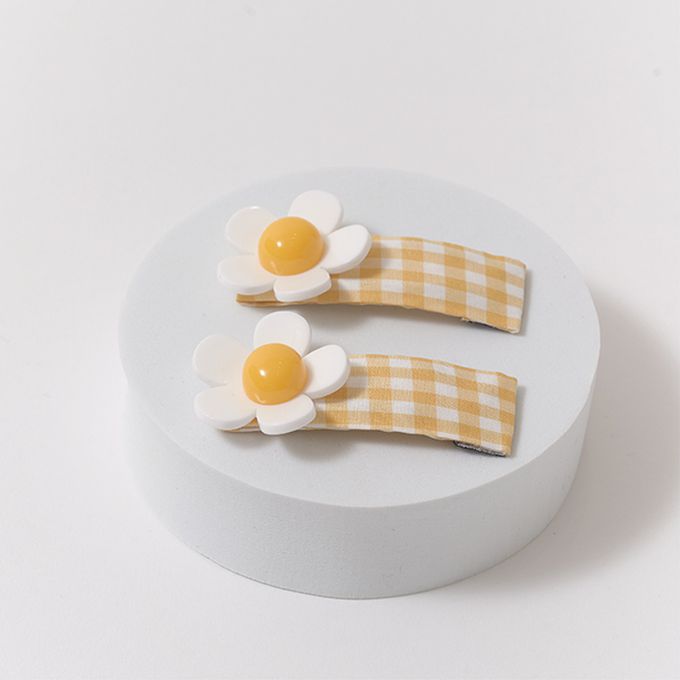 日本 Lycee mine - 小雛菊清爽格紋髮夾(同色2入組)-薄荷 (F)