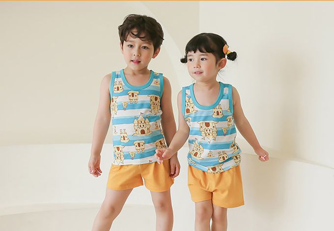 正韓 Puco - 超優質嬰幼兒/兒童無袖100% 有機棉家居服/睡衣-沙灘城堡