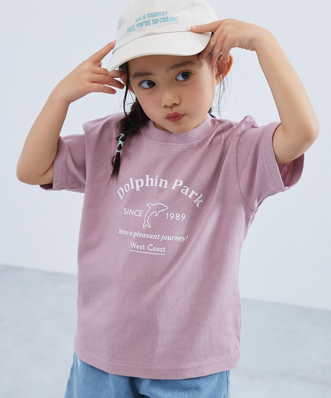 日本 devirock - 純棉定番短袖上衣-海豚公園-霧粉