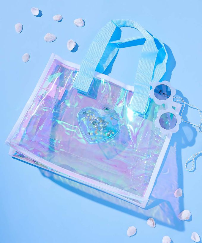 日本 devirock - 獨角獸色系閃亮PVC游泳/玩水包-愛心-粉紅