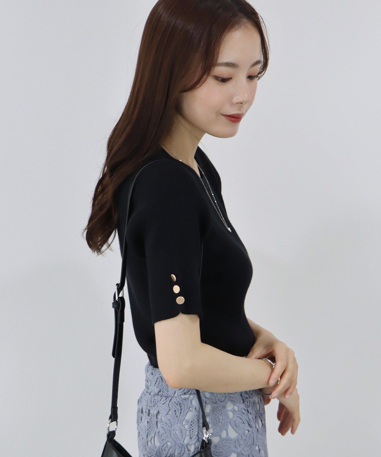 日本 BLUE EAST - 圓領金釦羅紋短袖上衣-白