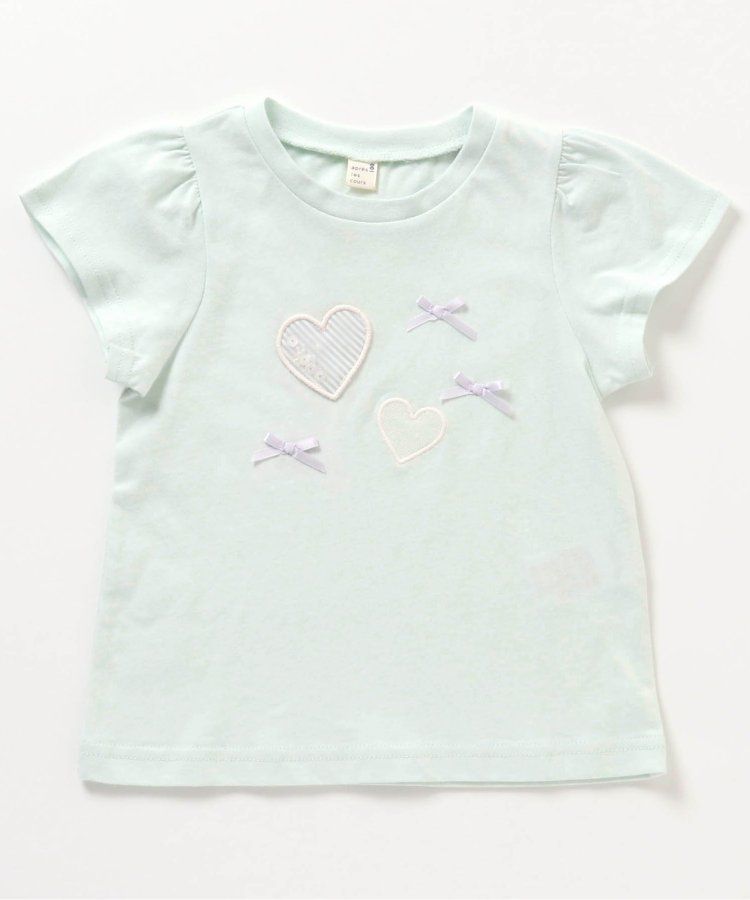 日本 apres les cours - 亮片點綴俏麗印花短袖上衣-愛心-淺綠