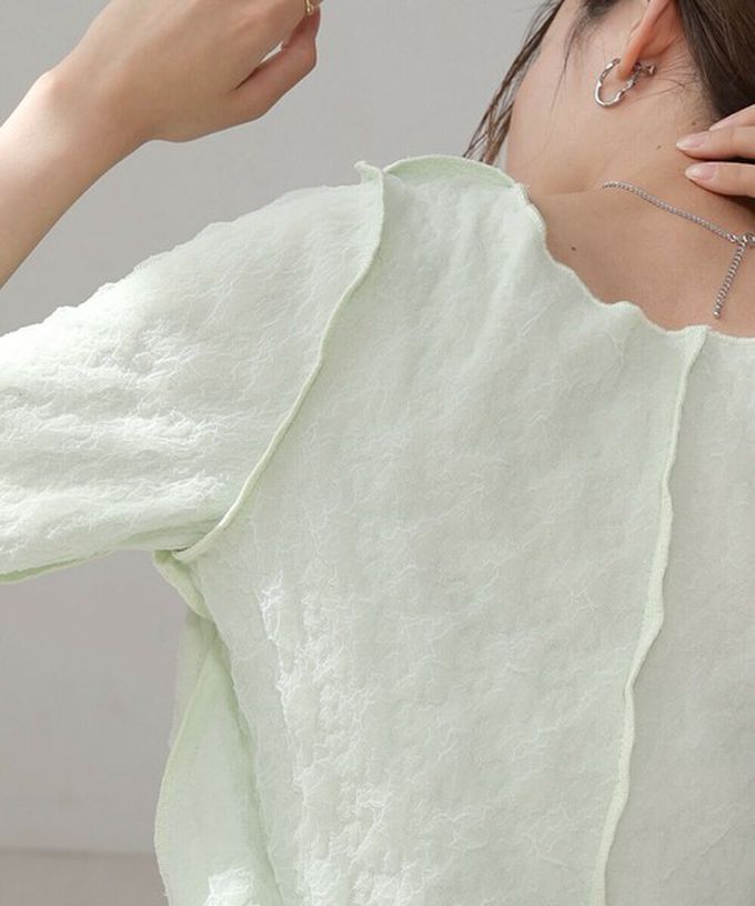 日本 Bab - 前後穿清爽皺褶短袖上衣-象牙白