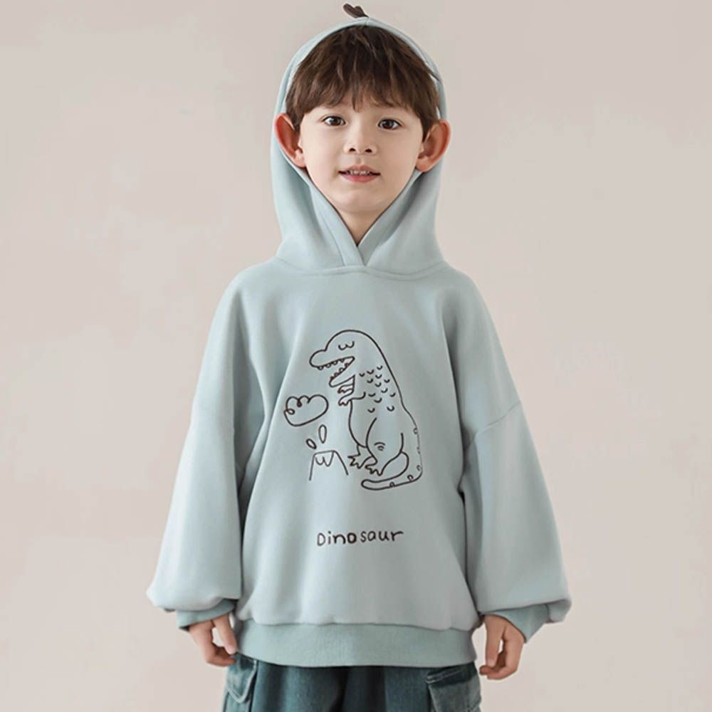 立體連帽落肩長袖上衣-恐龍-淺藍色