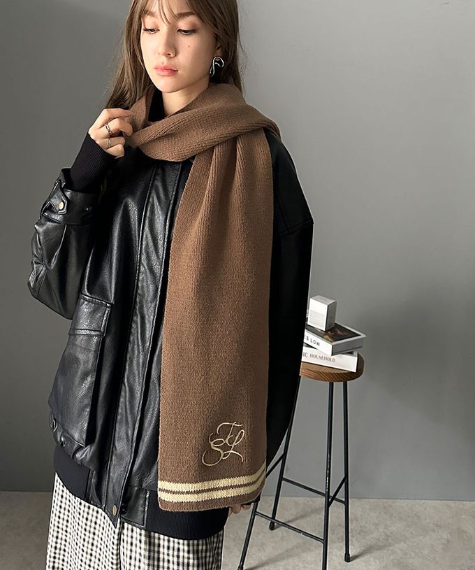 日本 Classical Elf - 學院風logo優雅素色圍巾-黑