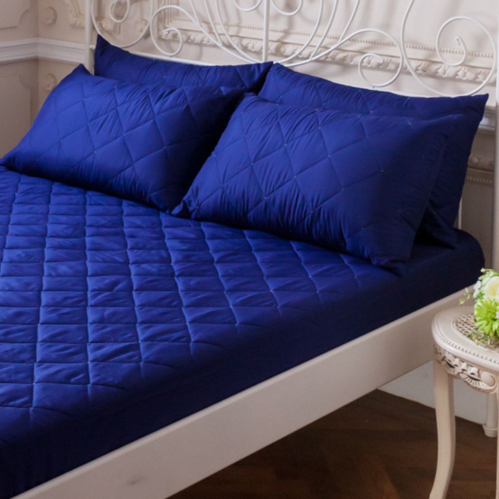 MIT台灣製 防潑水防蹣抗菌床包式保潔墊-紳士藍 (加大)