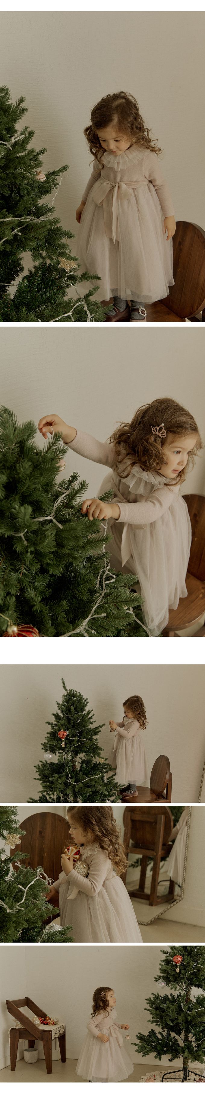 韓國 Puellaflo - 精緻網紗蕾絲綁帶拼接洋裝-粉