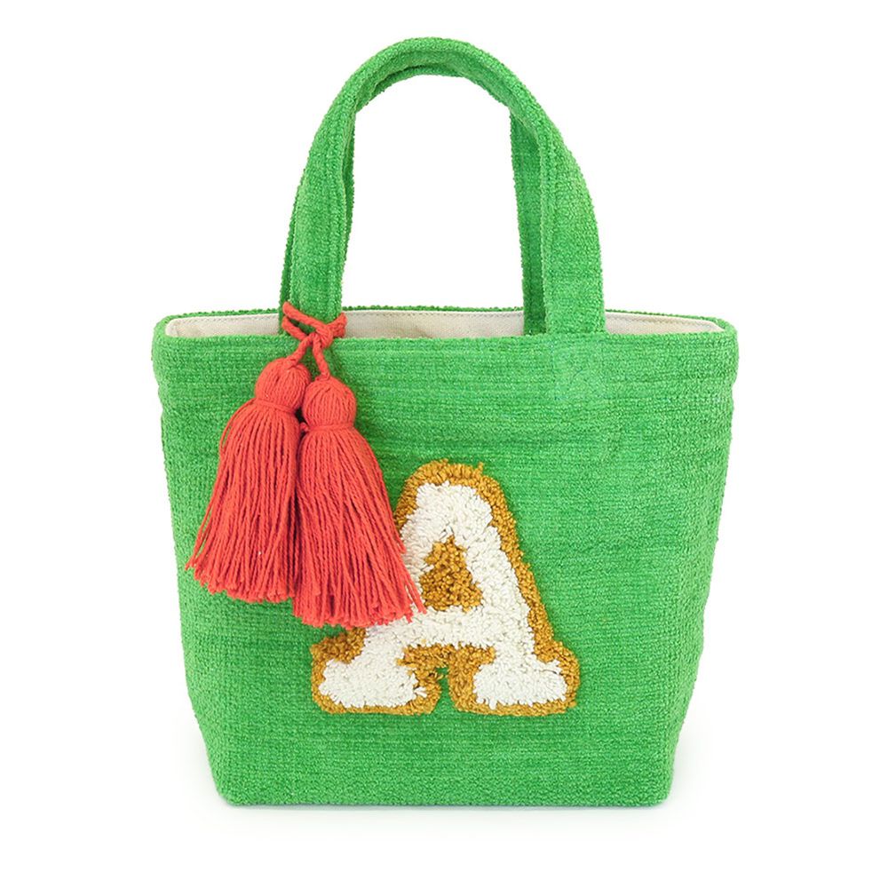 日本 TOMO - 毛絨針織立體字母手提袋(純色款)-A-綠 (29×21×10cm)