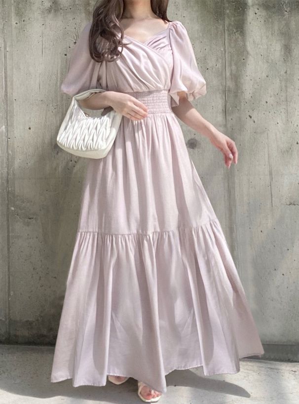 日本 GRL - 浪漫圓舞曲泡泡袖雪紡洋裝-高原綠