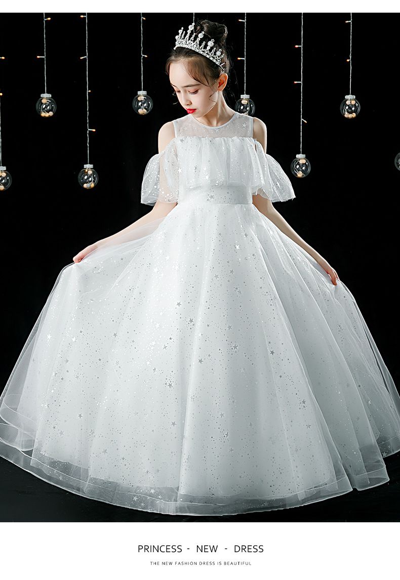 削肩式網紗亮片禮服-白色