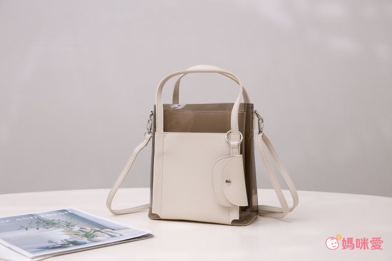 日本服飾代購 - 2way半透明直筒手提包/肩背包/子母包-棕 (24x19x10cm)