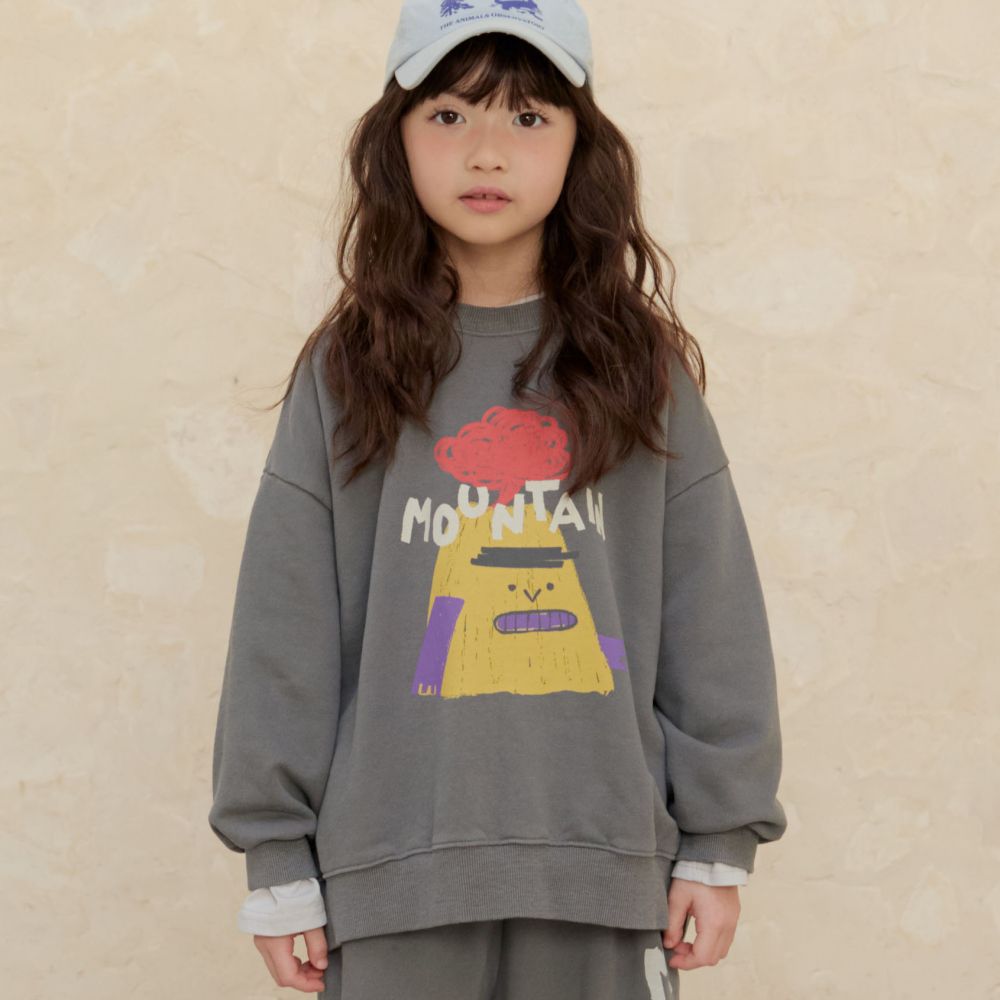 NAVi 趣味山峰插畫長袖大學T-灰