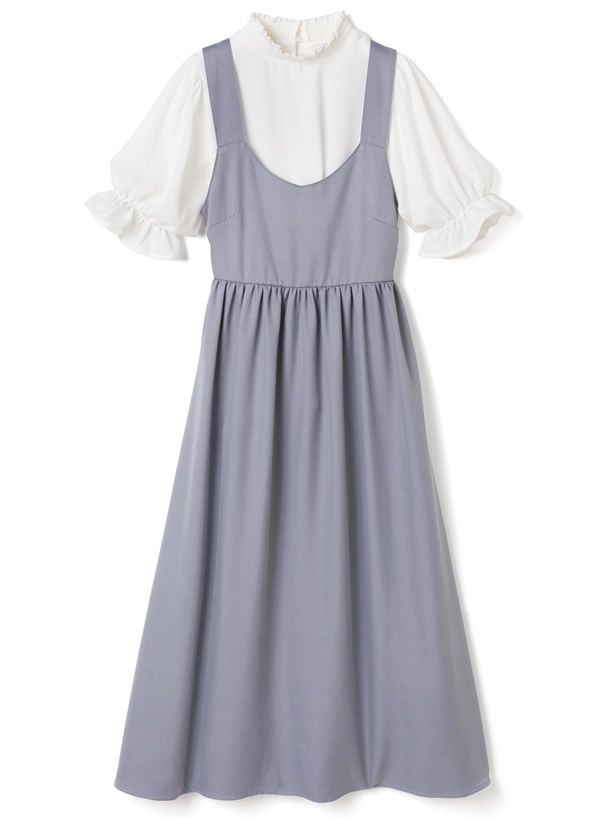 日本 GRL - 美背後綁帶蝴蝶結吊帶裙x五分袖上衣套裝-天空藍