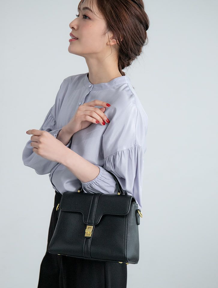 日本 fifth - 2way梯形金屬扣手提包/側背包-黑