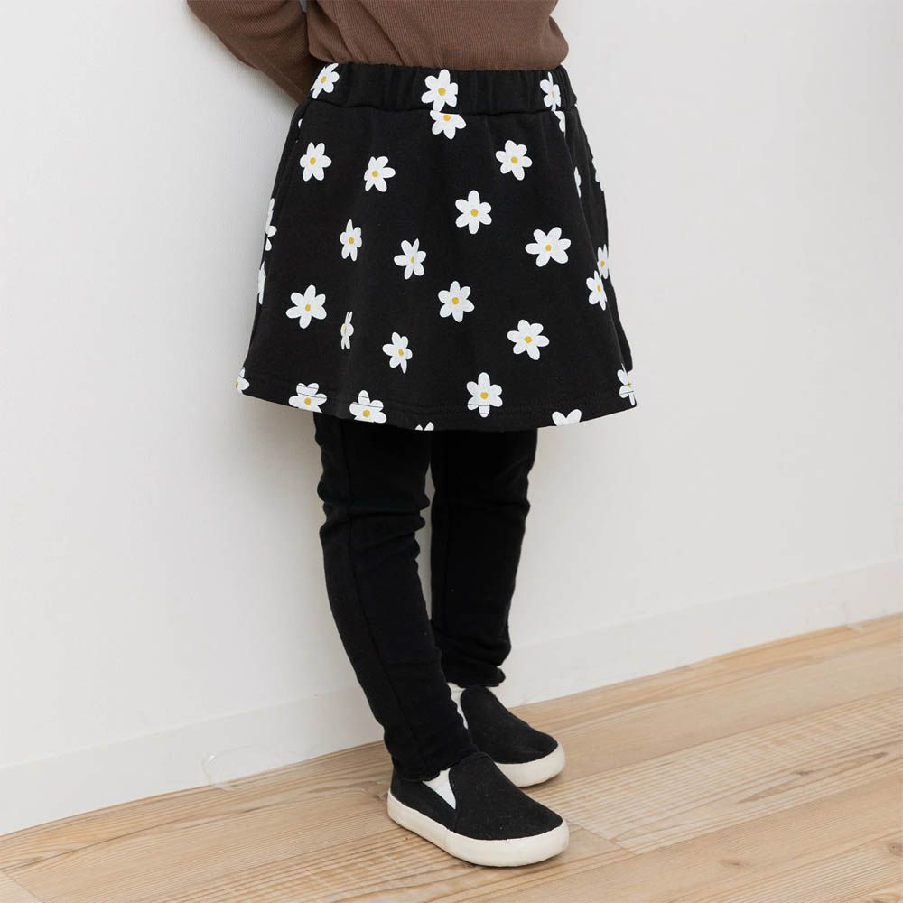 舒適彈性印花褲裙-小白花-黑