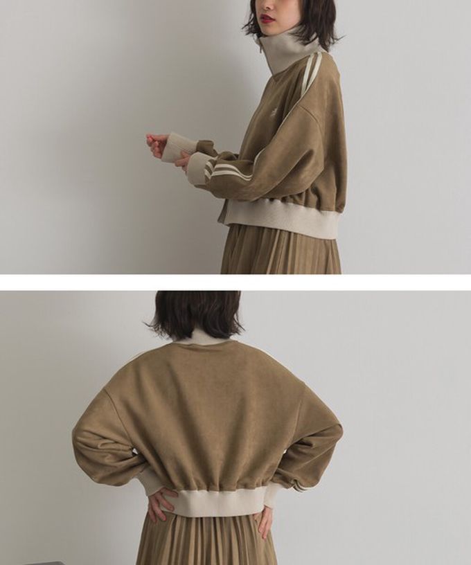 日本 ELENCARE DUE - 麂皮短絨休閒配色運動風夾克-象牙米