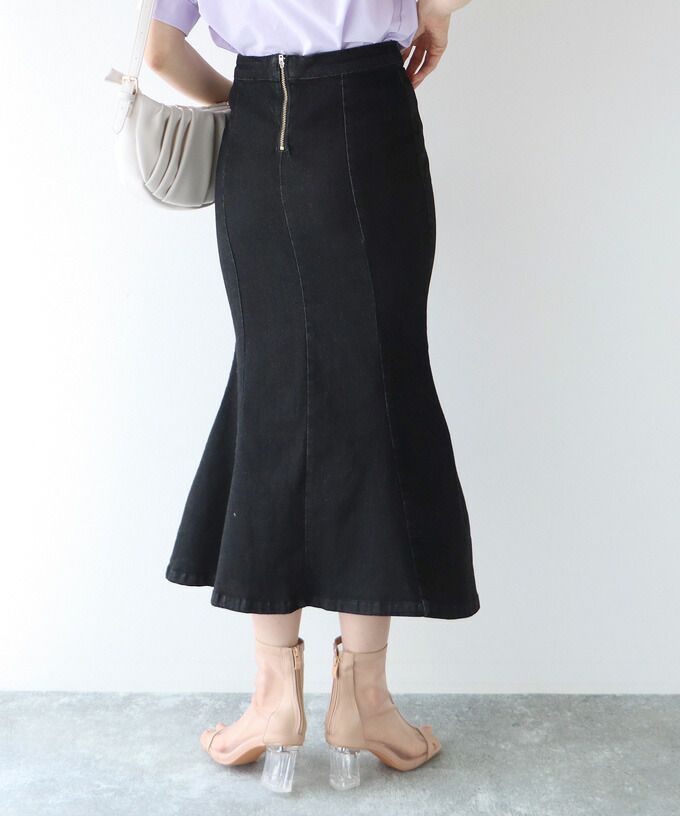 日本 BLUE EAST - 質感丹寧修身魚尾裙-深藍