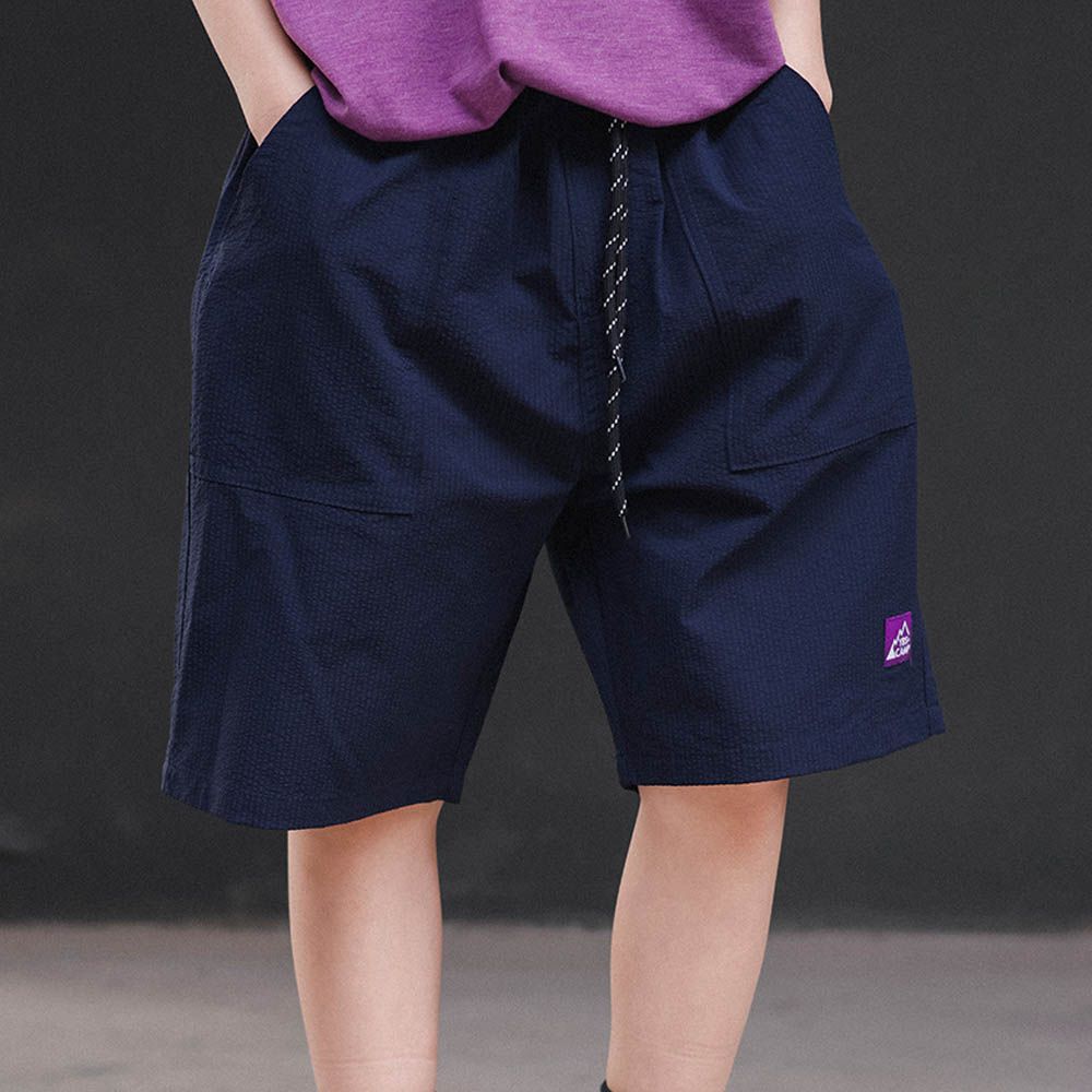 腰鬆緊百搭休閒五分褲-簡約抽繩-藏青