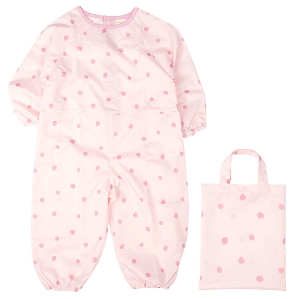 長袖連身防髒衣 防潑水加工-草莓-粉紅色