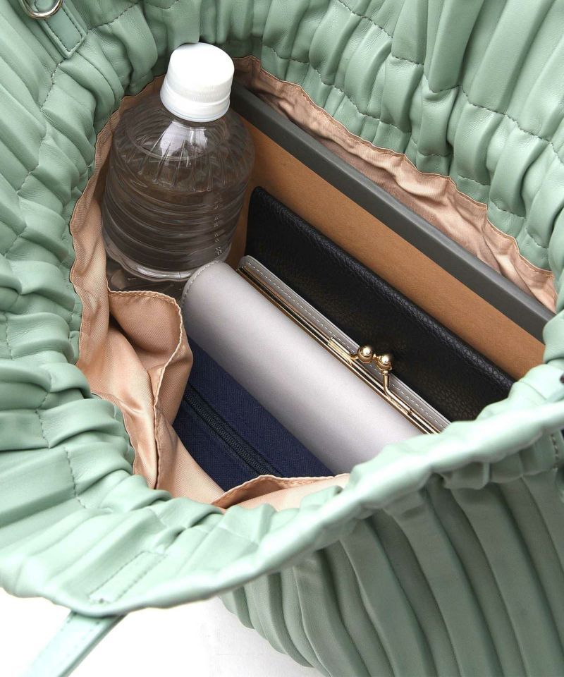 日本 COOCO - 皮質風琴紋束口包/手提包/側背包-黑