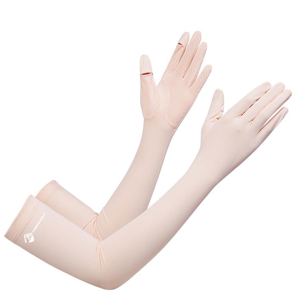 UPF50+成人冰絲涼感防曬袖套-指尖開口款-粉色 (F(約52x10CM))