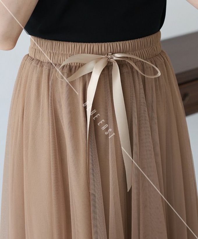 日本 BLUE EAST - 浪漫豐盈蝴蝶結綁帶薄紗裙-素色-白