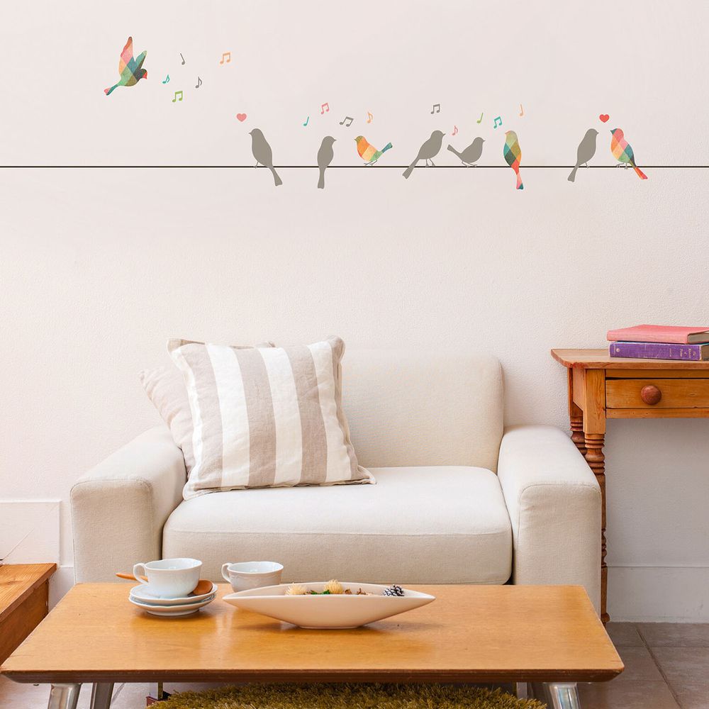 日本 TOKYO STICKER - 日本製 質感無邊框壁貼 [基本款]-電線上的繽紛鳥 (A4)
