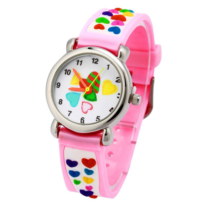 3D立體卡通兒童手錶-經典小圓錶-淺粉愛心