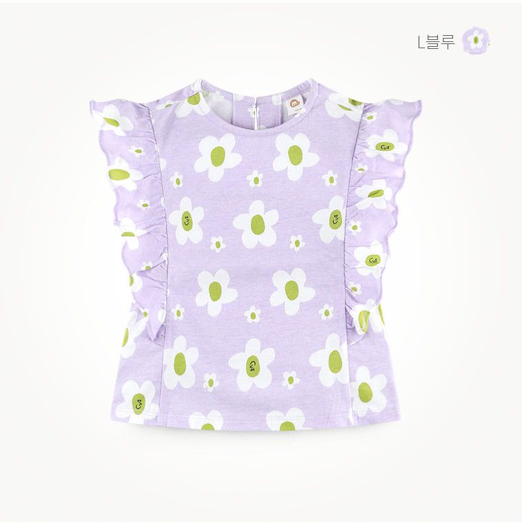 韓國 milk mile - 滿版花朵荷葉點綴套裝-黃X白花