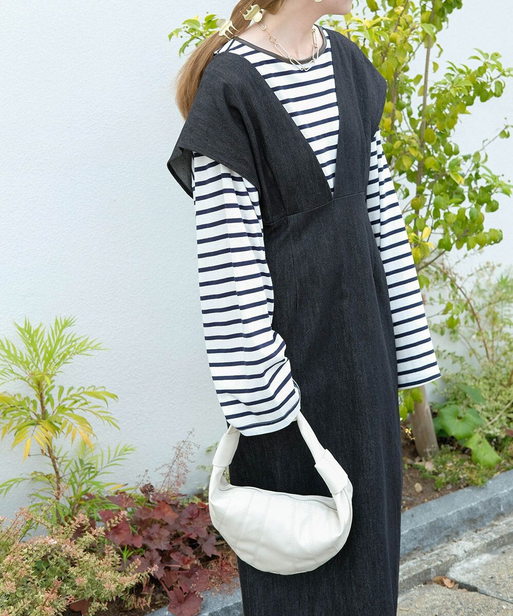 日本 Bab - 知性V領設計綁帶背心裙-深可可