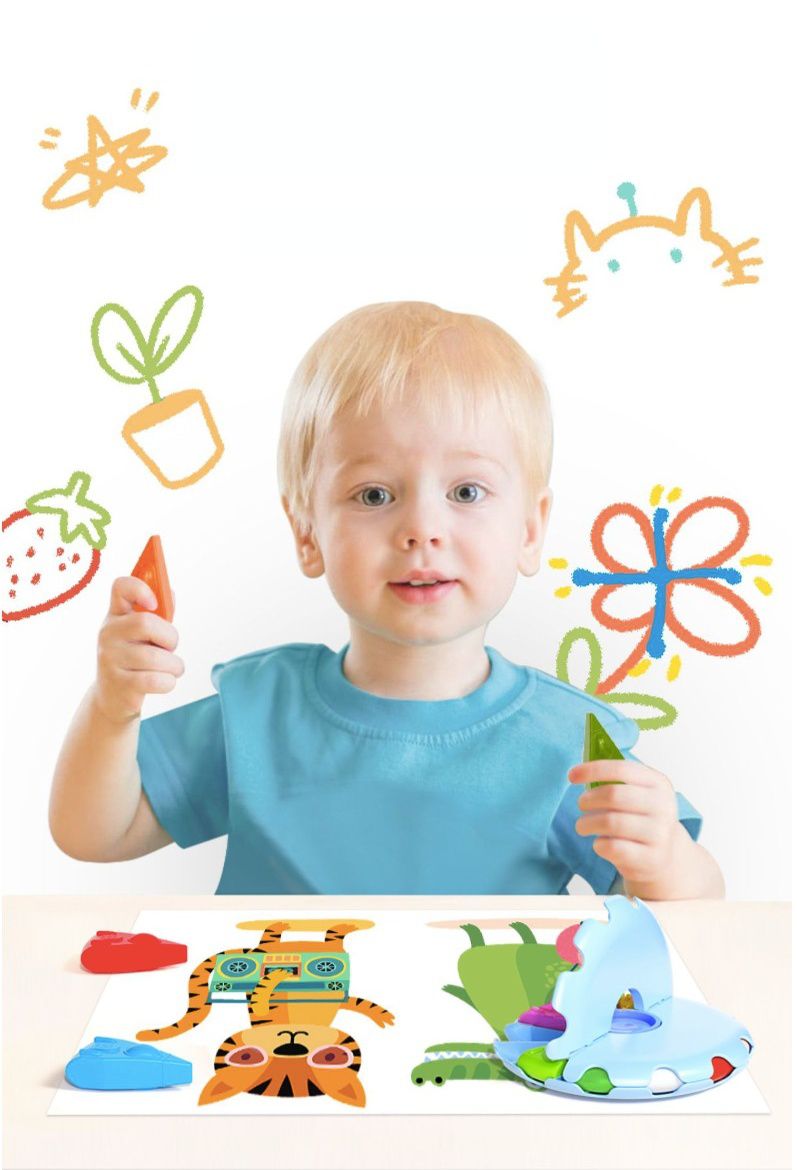 太空船造型不髒手收納蠟筆-12色-粉色 (12.6x2.5cm)-適合3歲以上使用