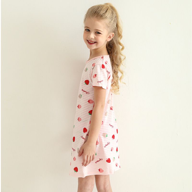 MAMDADKIDS - 竹節棉短袖睡衣/睡裙-滿園草莓-粉色