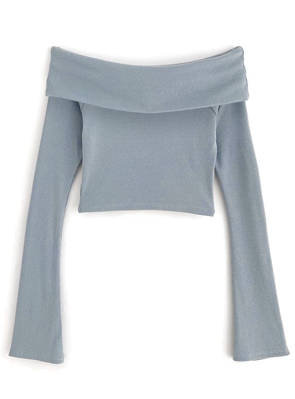 日本 GRL - 平口羅紋彈性長袖上衣-卡其米