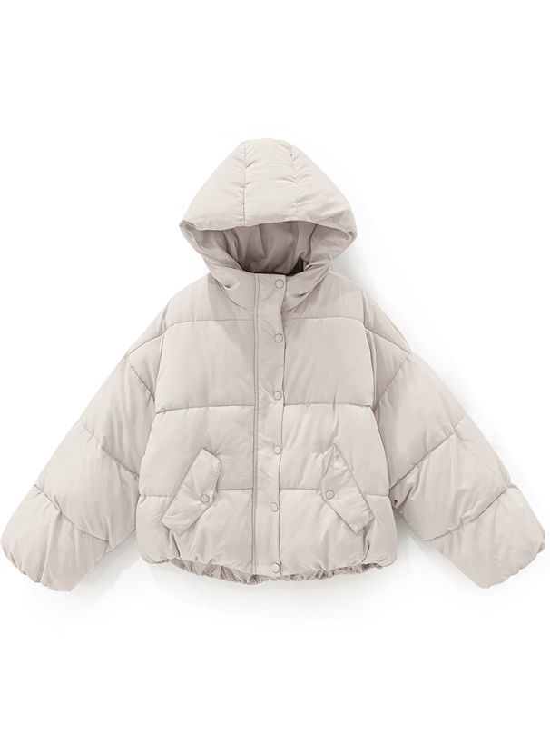 日本 GRL - 保暖科技羽絨連帽外套-淺灰杏 (F)