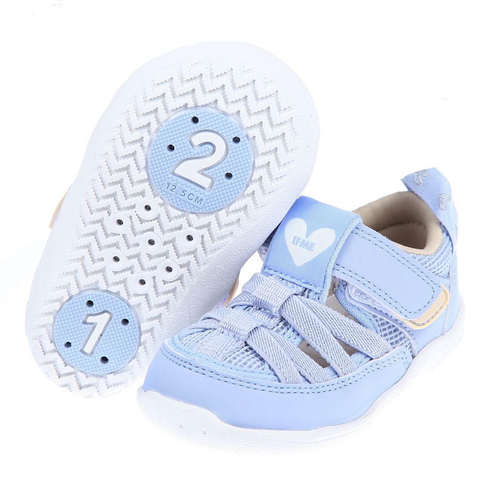 日本IFME - 粉藍色愛心寶寶機能水涼鞋-粉藍色