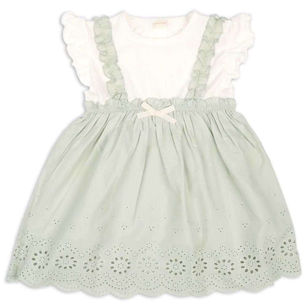 短袖洋裝-蕾絲拼接-綠色