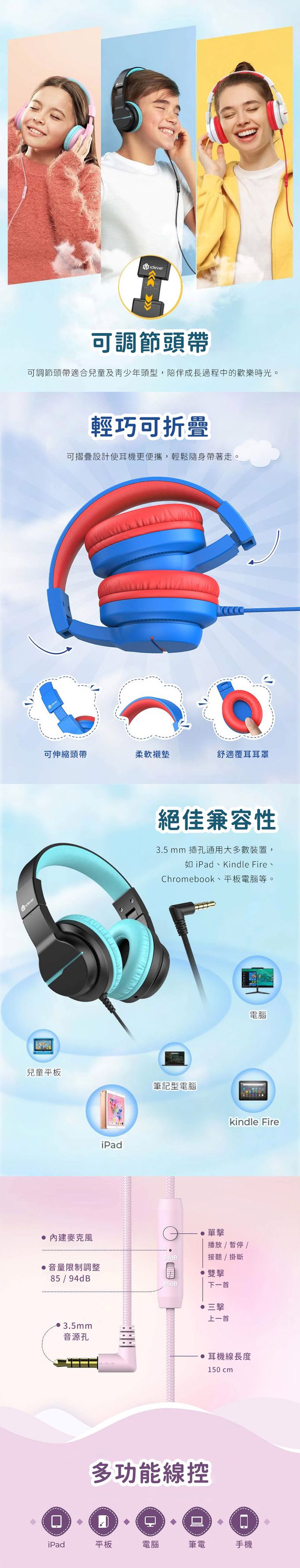 iClever - HS19 兒童耳機-海軍藍