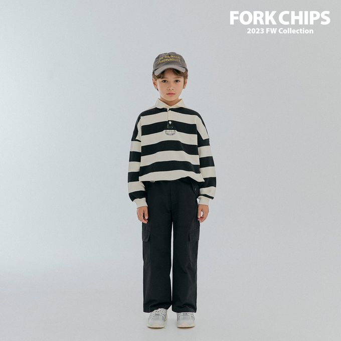 韓國 FORK CHIPS - 極簡翻領寬條紋寬鬆長袖上衣-象牙白X黑