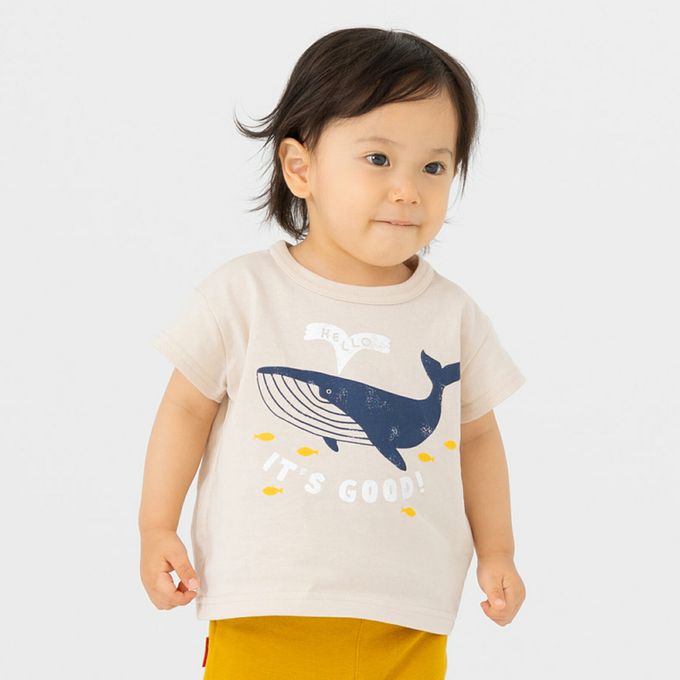 日本 Chil2 - 100%棉 印花柔軟短袖上衣-彩虹-奶油白