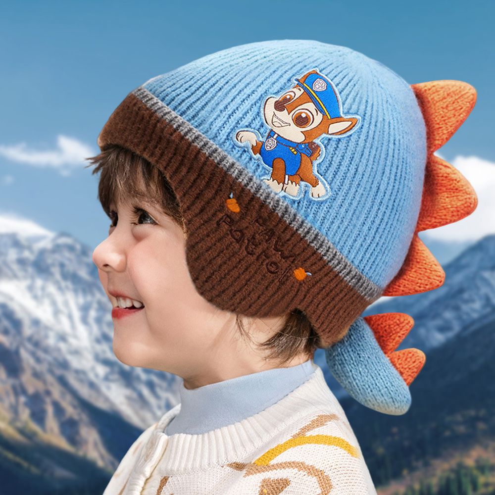 卡通汪汪隊護耳保暖加絨立體毛帽-卡通人物阿奇-藍色