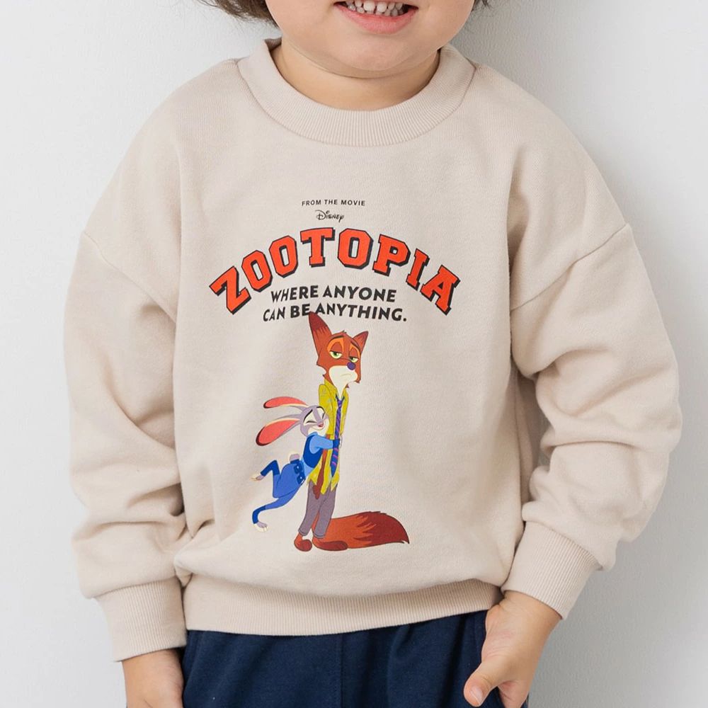 限量聯名 裏毛印花大學長袖上衣-卡通人物動物方城市-米杏