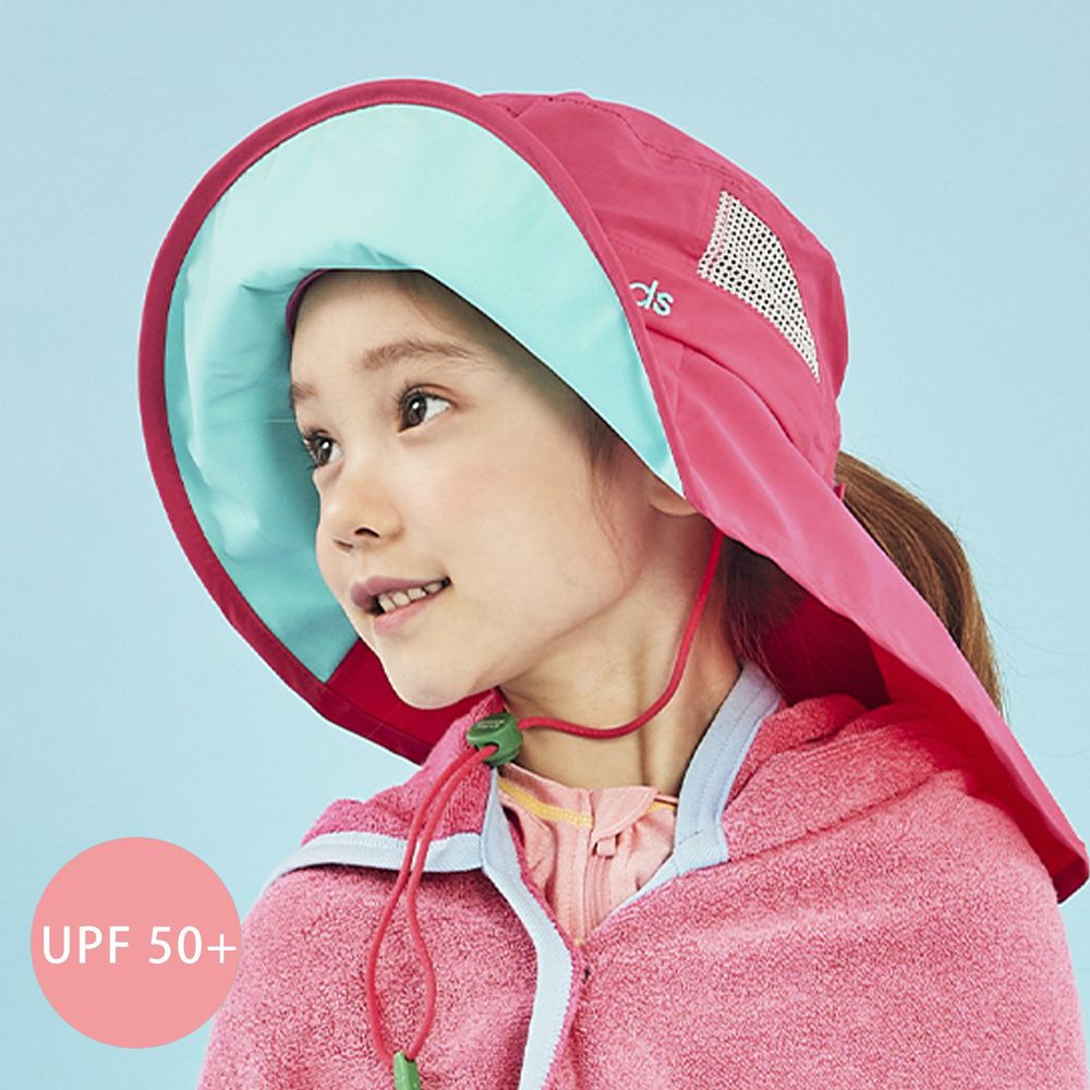 韓國 Victoria & Friends - UPF 50+ 防潑水透氣軟鋼絲遮脖遮陽帽(附口哨)-草莓粉