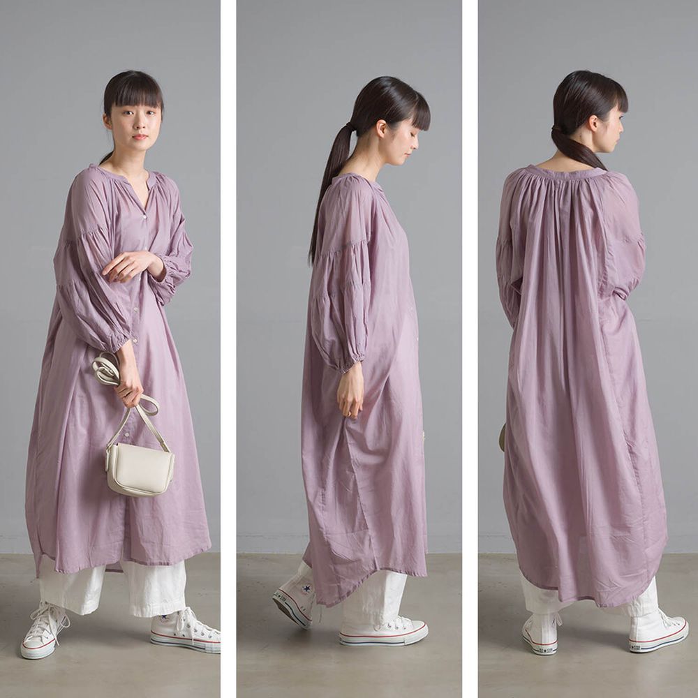 日本 OMNES - 清涼薄透感純棉長袖中山領襯衫洋裝/外套-紫 (F)