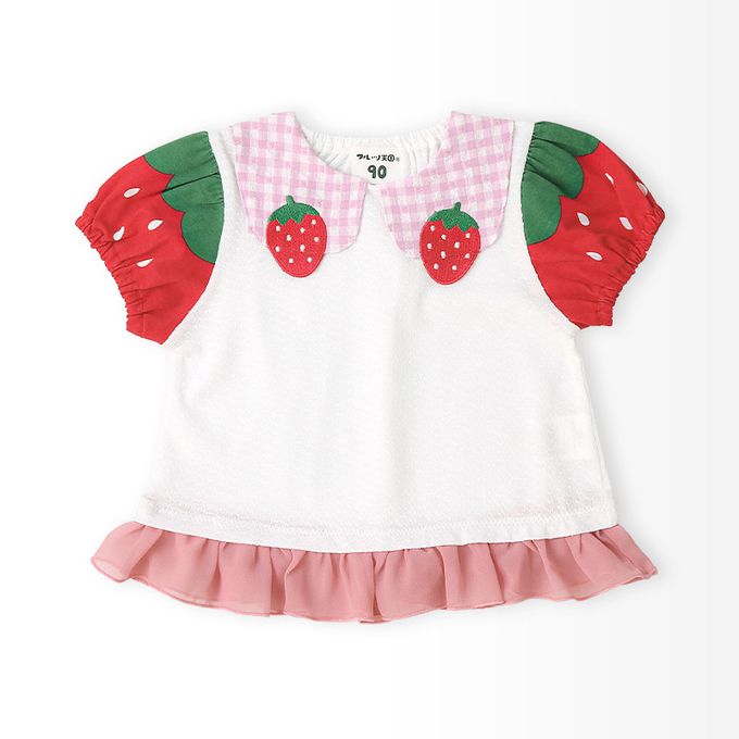 日本 ZOOLAND - 甜蜜草莓造型澎澎短袖上衣-粉紅