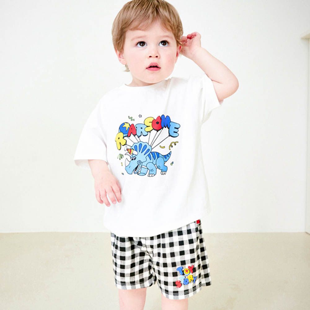 (聯名款)卡通人物犀莉格紋短袖套裝-白X黑