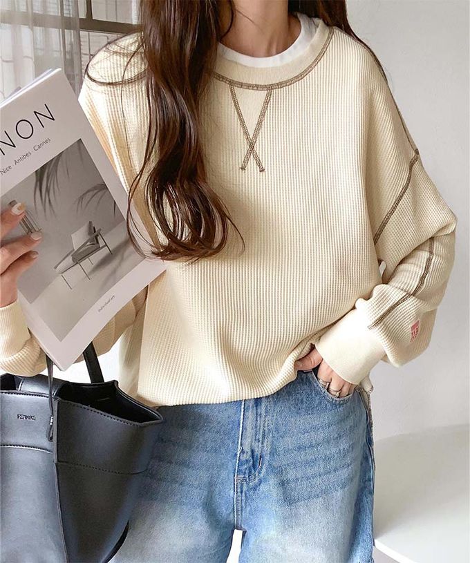 日本 Classical Elf - Java 華夫格車線薄長袖上衣-芥末黃