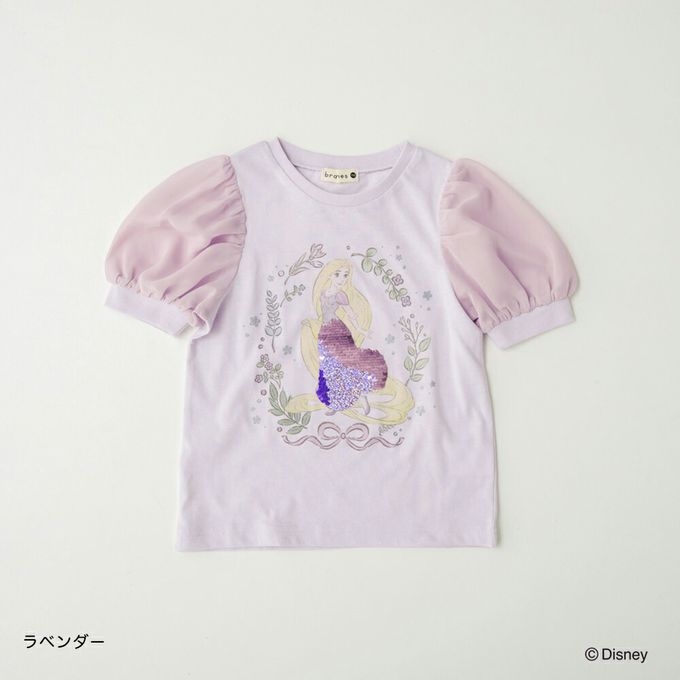 日本 BRANSHES - 迪士尼限定 亮片雪紡澎澎短袖上衣-卡通人物艾莎-白