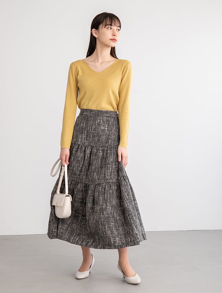日本 fifth - 浪漫三層蛋糕長裙-格紋-灰